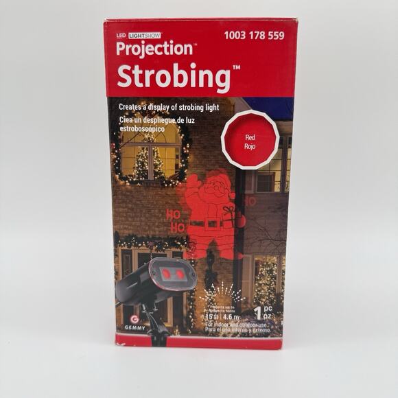 Gemmy LED Lightshow Projection Strobing Santa Ho Ho Red 15 Ft. New Open Box Rare - Picture 1 of 7